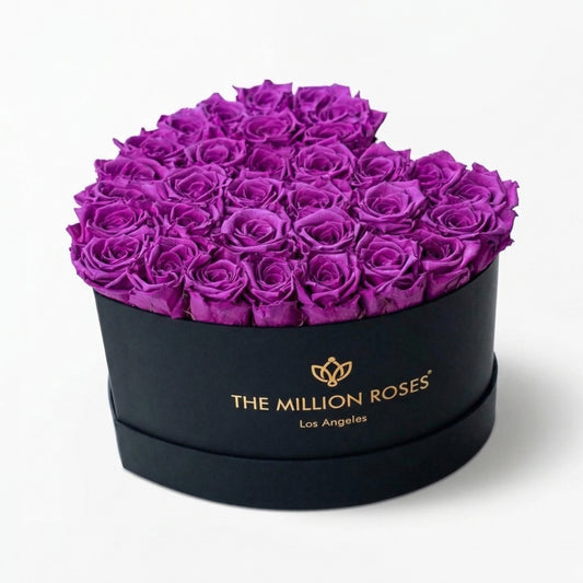 Heart Black Box | Bright Purple Roses