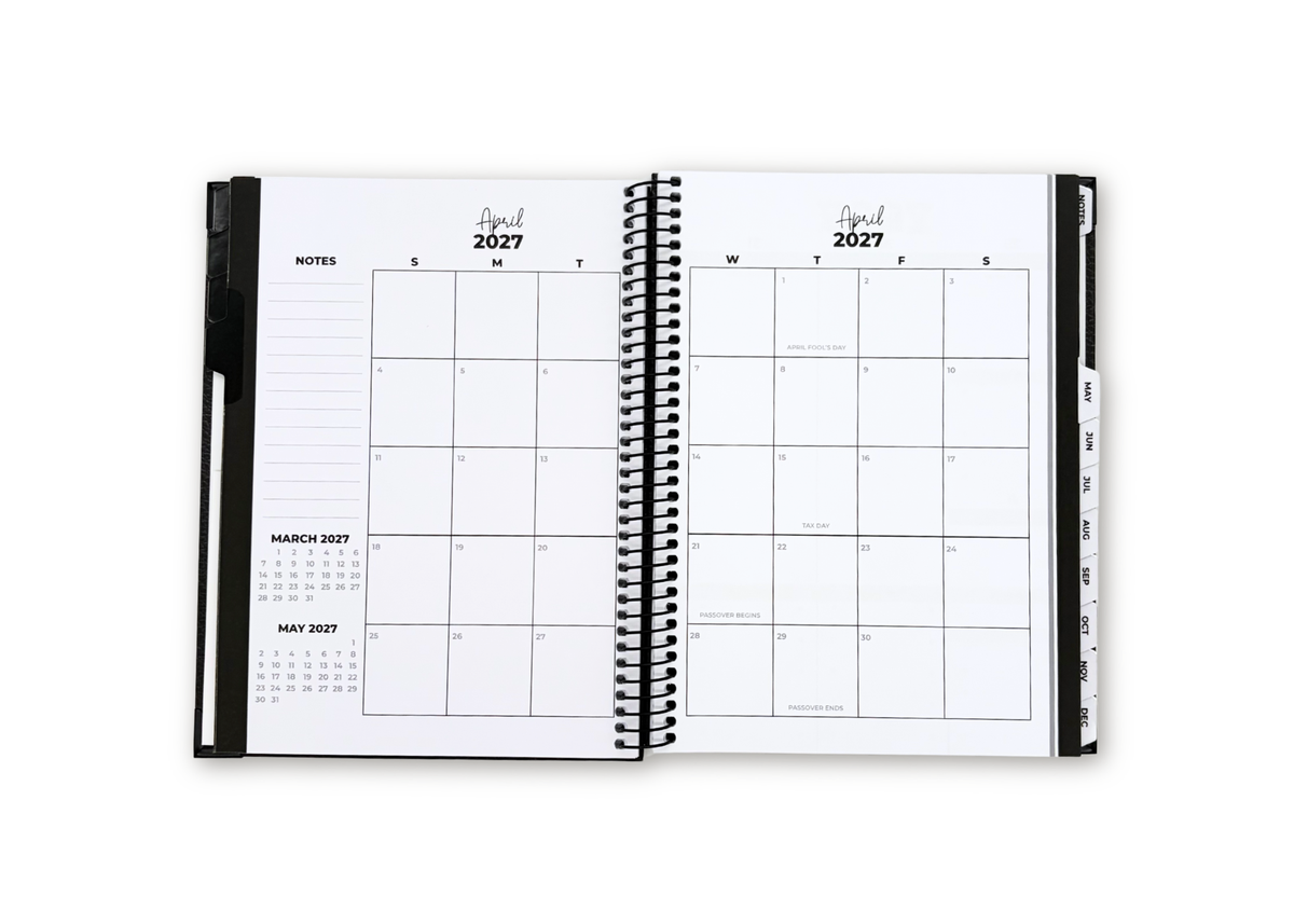 2027 Black Leather Look Weekly Planner Premium Bundle