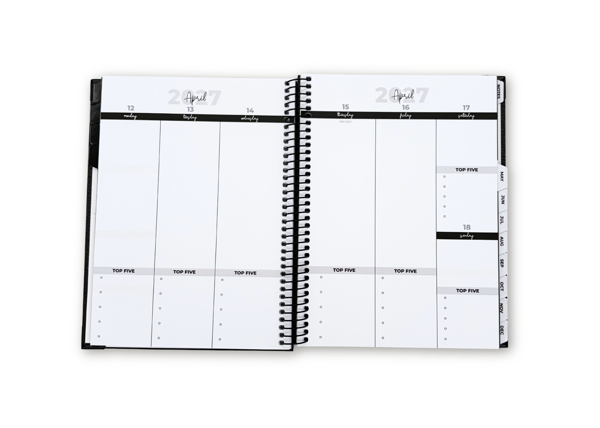 2027 Black Leather Look Weekly Planner Basic Bundle