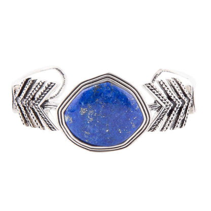 Blue Lapis and Sterling Silver Statement Cuff Otarealm