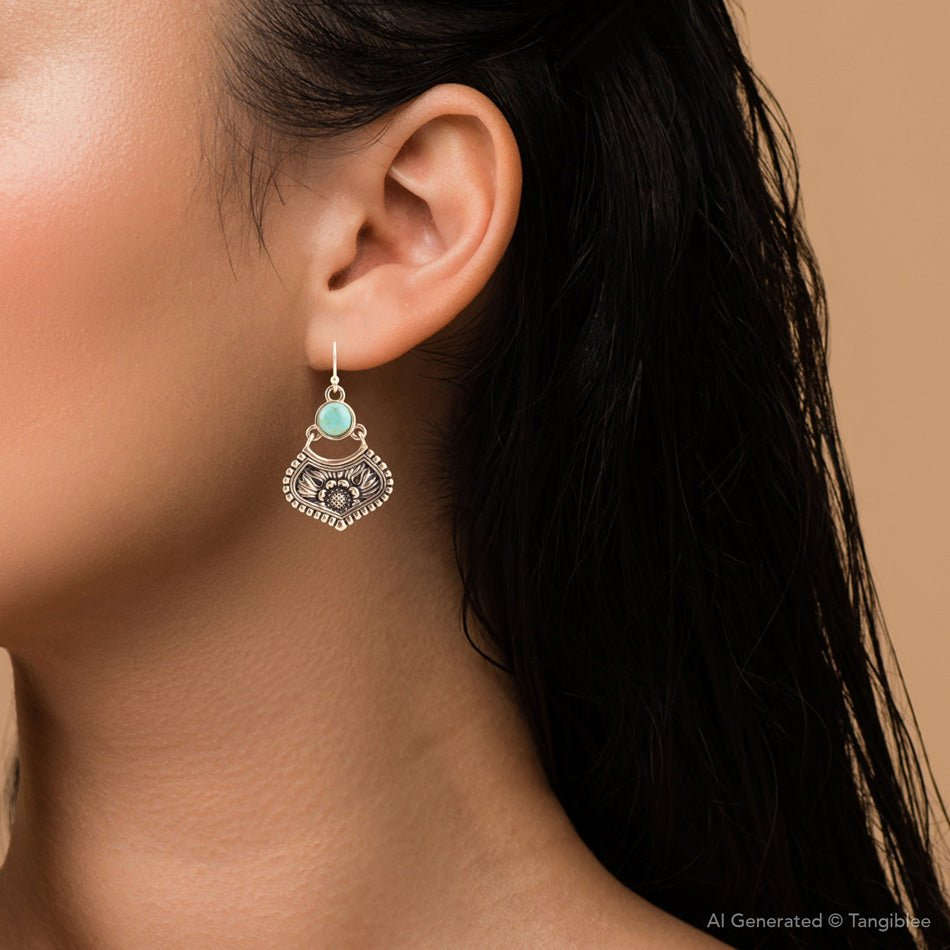 Blue Turquoise Flourish Golden Drop Earrings Otarealm