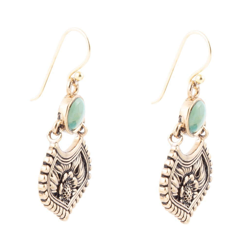 Blue Turquoise Flourish Golden Drop Earrings Otarealm