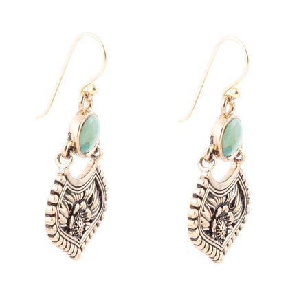 Blue Turquoise Flourish Golden Drop Earrings Otarealm