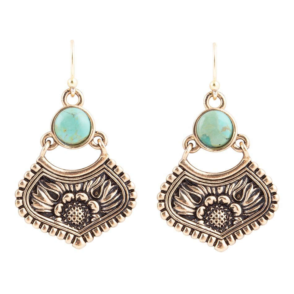 Blue Turquoise Flourish Golden Drop Earrings Otarealm
