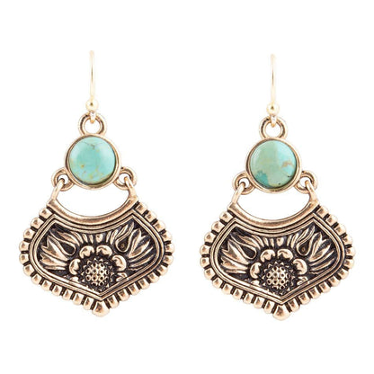 Blue Turquoise Flourish Golden Drop Earrings Otarealm