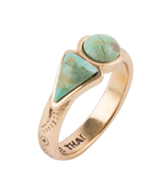 Blue Turquoise Shape Golden Bronze Ring Otarealm