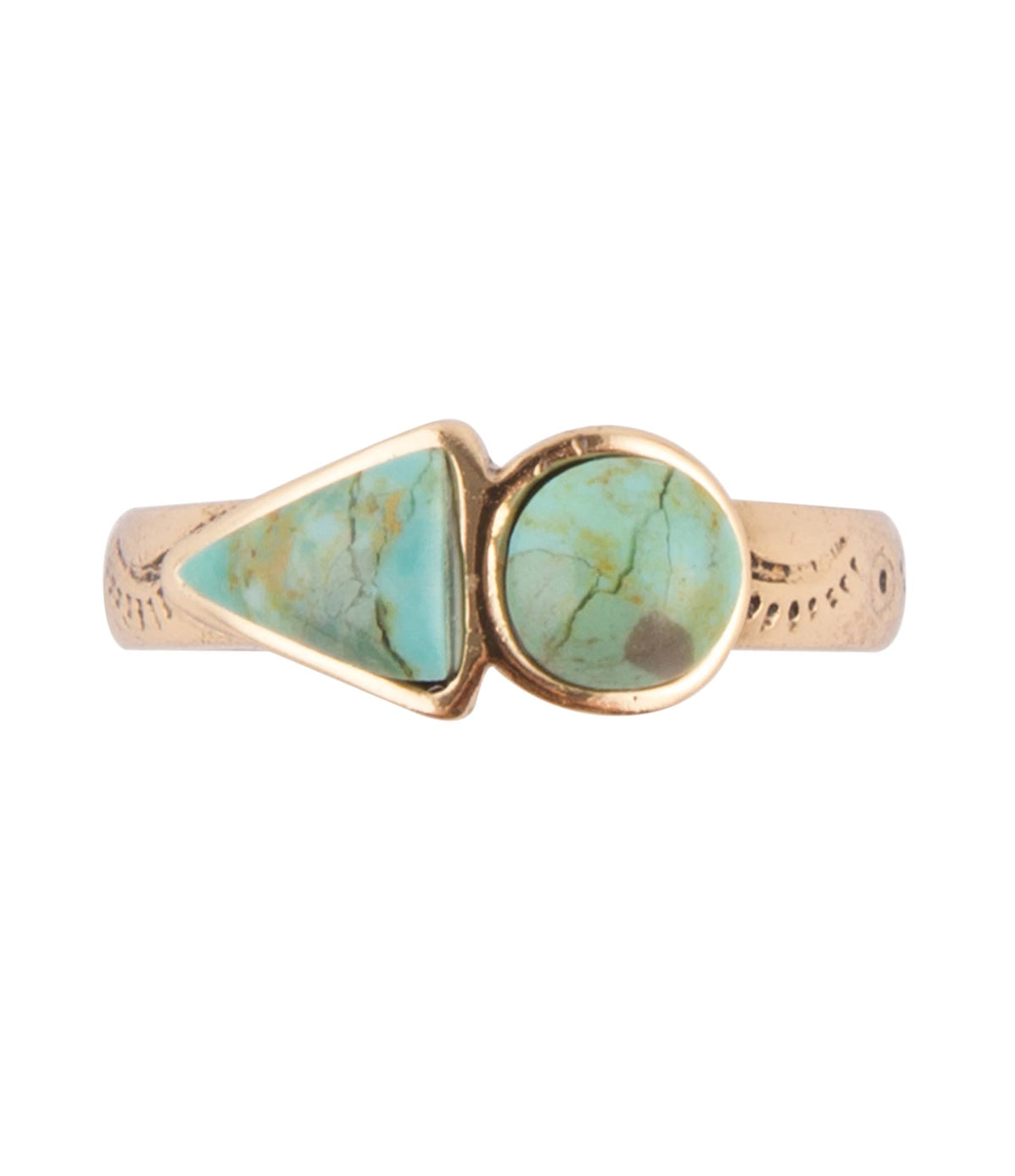 Blue Turquoise Shape Golden Bronze Ring Otarealm