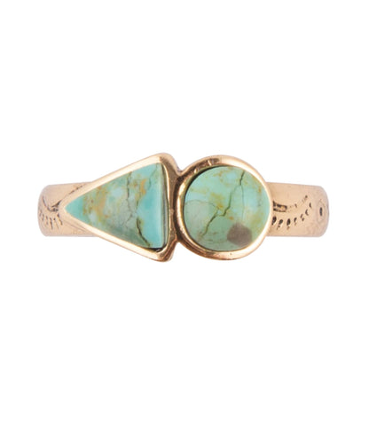 Blue Turquoise Shape Golden Bronze Ring Otarealm