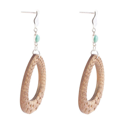Blue Turquoise Top Carved Wood Sterling Silver Earrings Otarealm