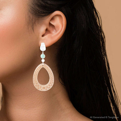 Blue Turquoise Top Carved Wood Sterling Silver Earrings Otarealm