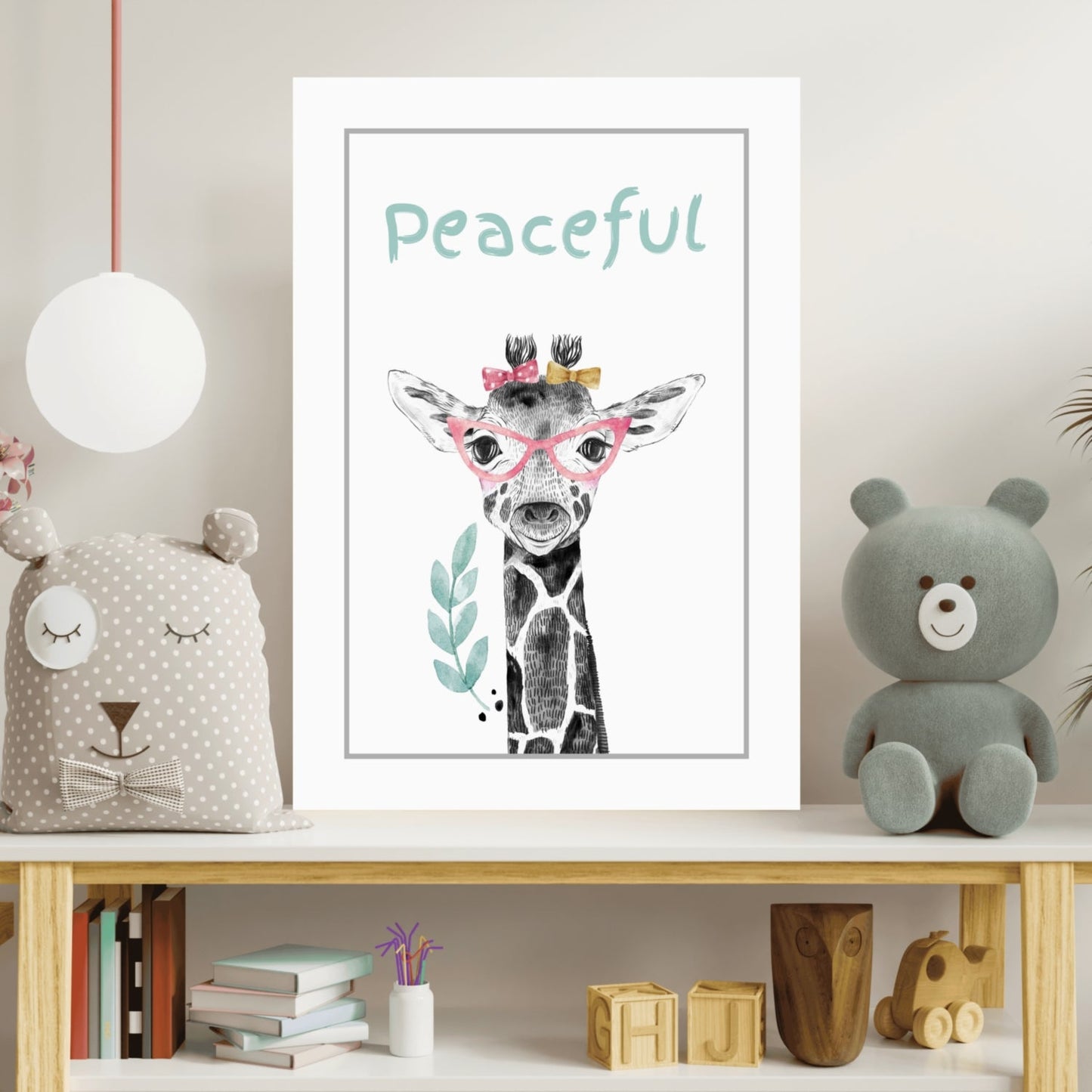 Pink Glasses Giraffe Peaceful Typography Aluminum Print