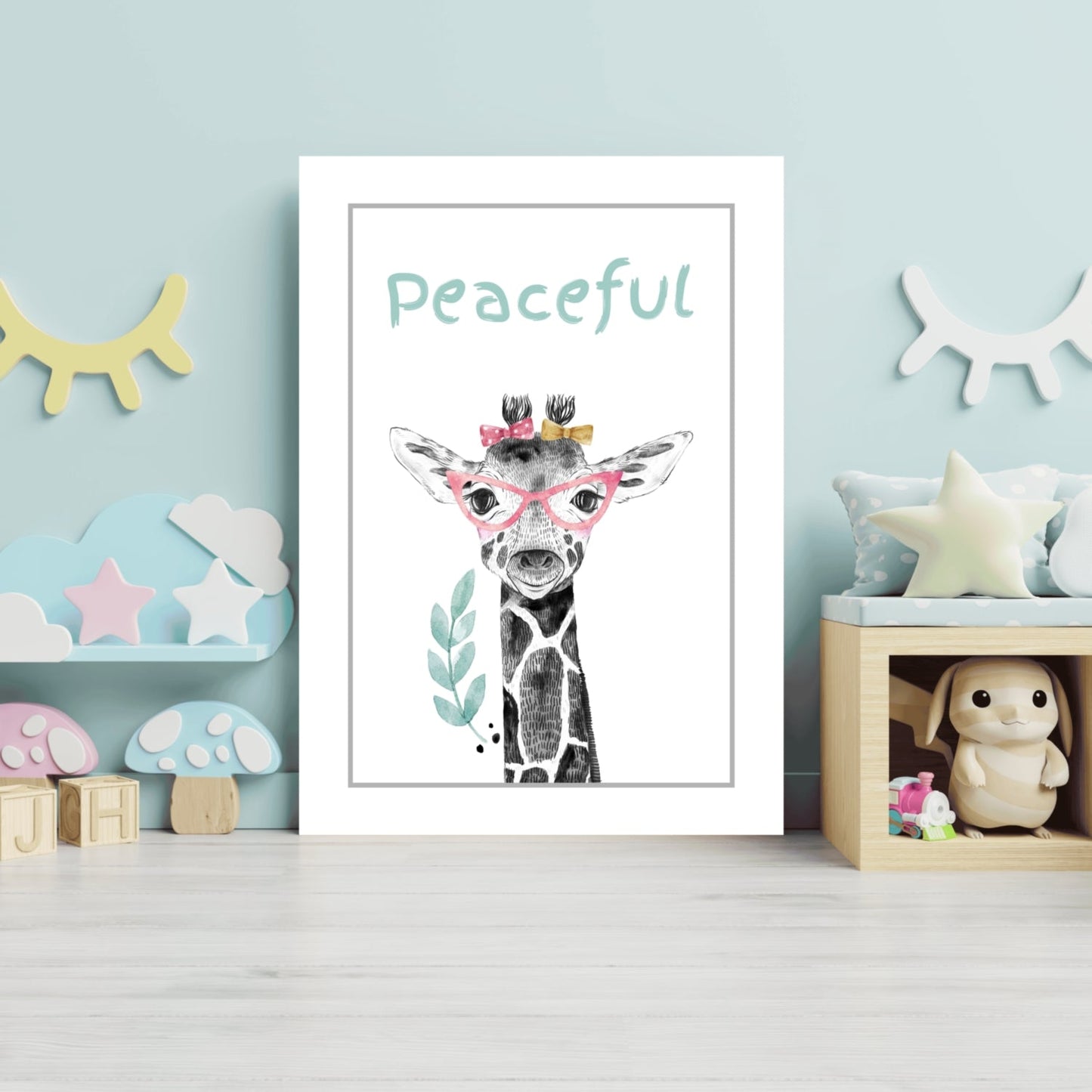 Pink Glasses Giraffe Peaceful Typography Aluminum Print