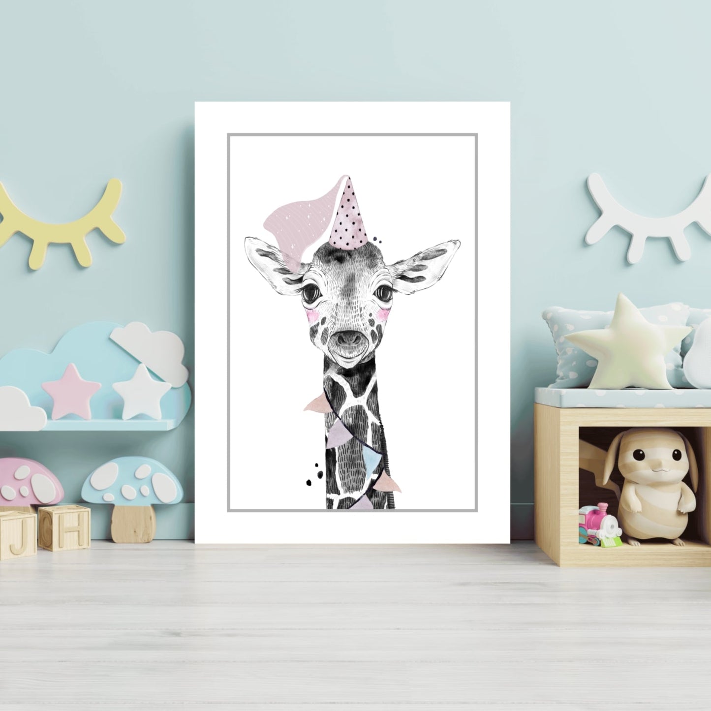 Party Hat Baby Giraffe Sketch Aluminum Print