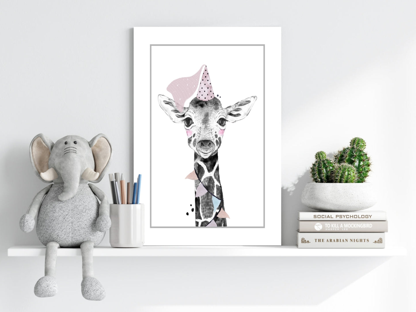 Party Hat Baby Giraffe Sketch Aluminum Print