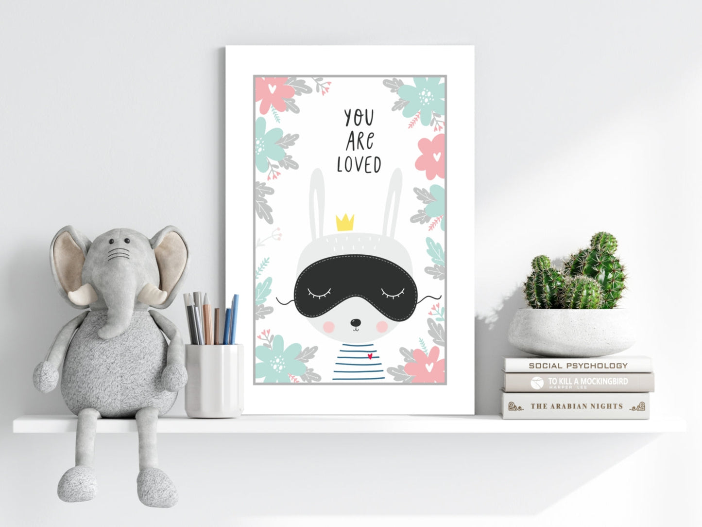 Sleep Mask Bunny in Floral Border Aluminum Print