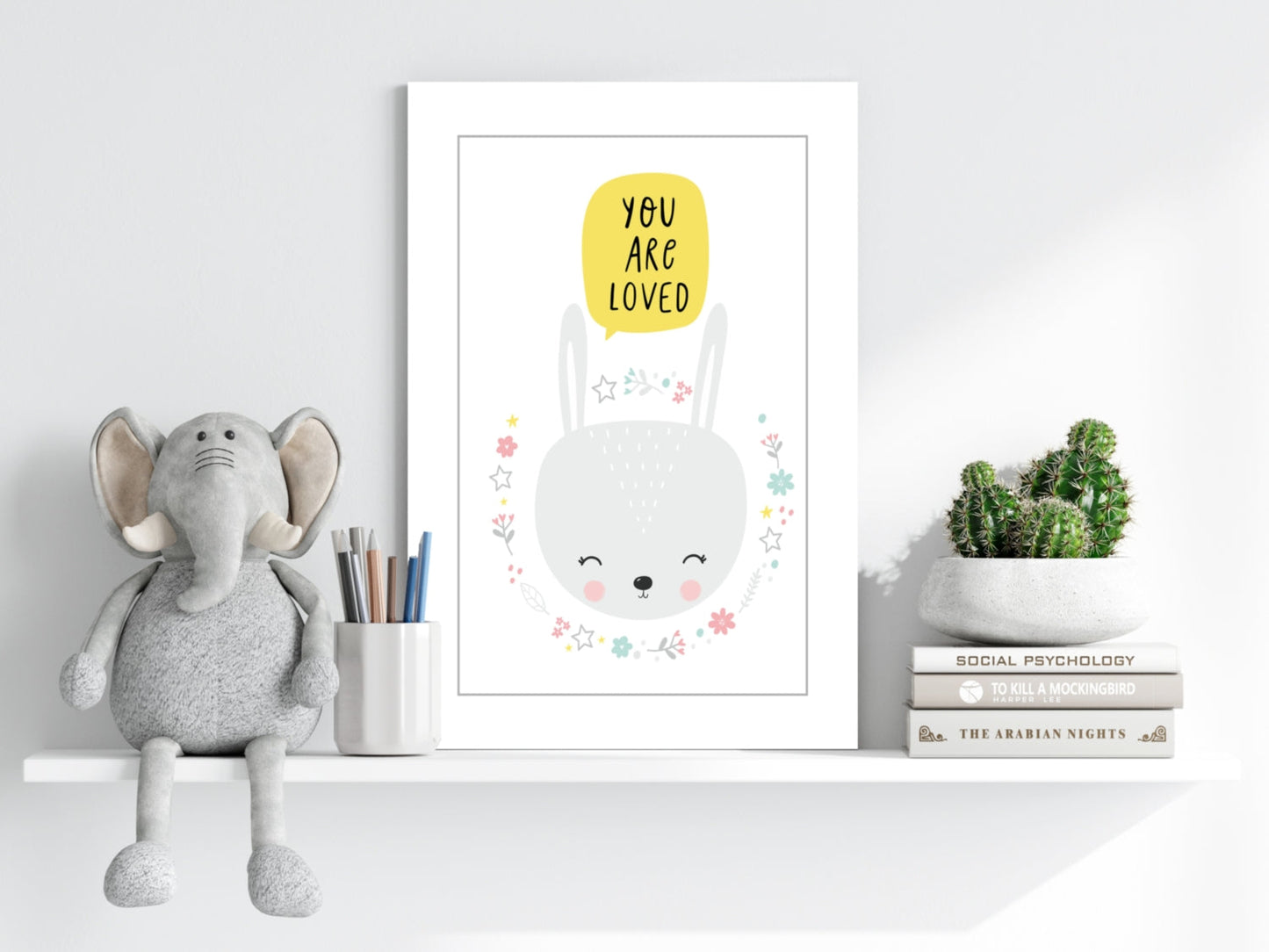 Bunny With Flower Wreath and Stars Aluminum Print