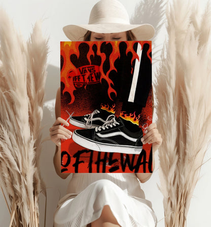 Flame Backdrop Black Skate Sneakers Aluminum Print