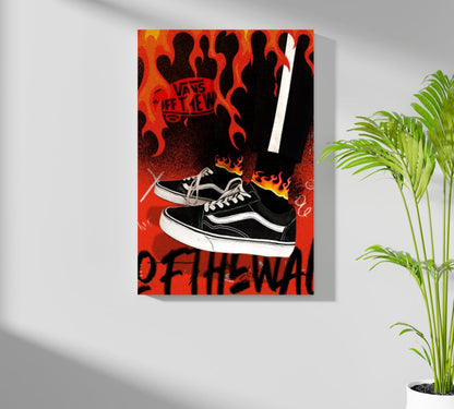 Flame Backdrop Black Skate Sneakers Aluminum Print