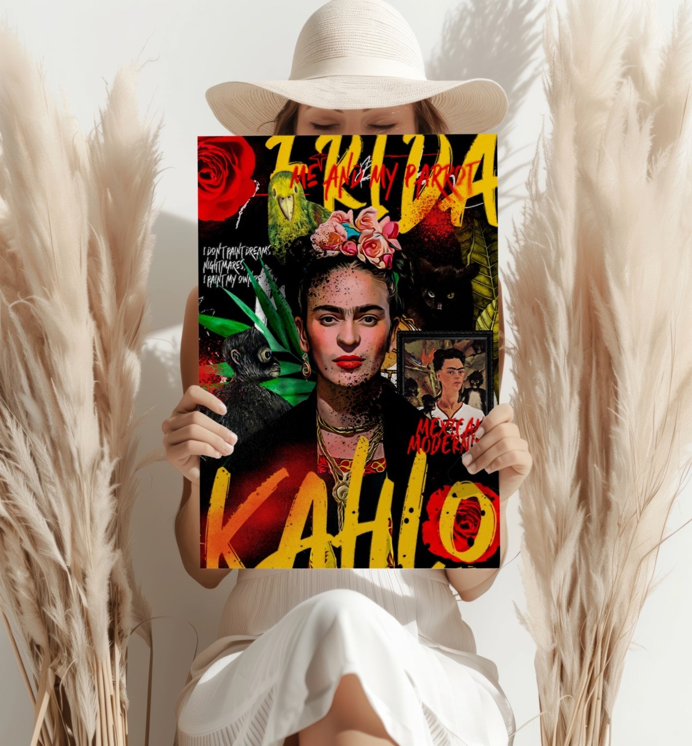Frida Kahlo Red Rose Collage Poster Aluminum Print