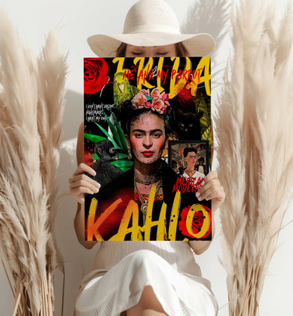 Frida Kahlo Red Rose Collage Poster Aluminum Print