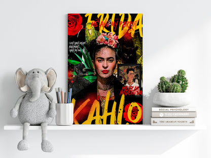 Frida Kahlo Red Rose Collage Poster Aluminum Print