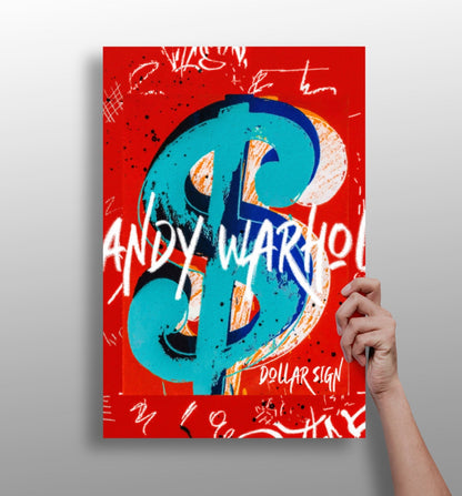 Teal Dollar Sign Red Aluminum Print