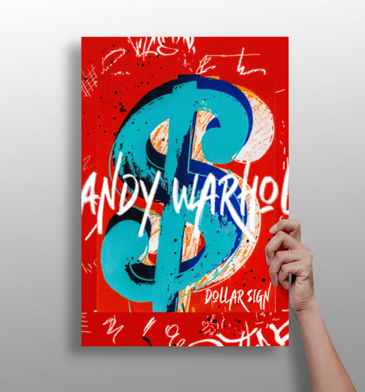 Teal Dollar Sign Red Aluminum Print