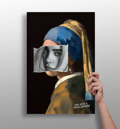 Girl With Pearl Earrings Torn Face Collage Aluminum Print