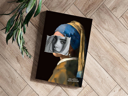 Girl With Pearl Earrings Torn Face Collage Aluminum Print