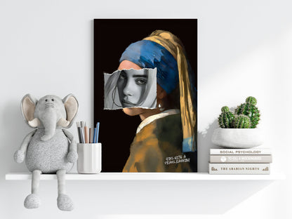 Girl With Pearl Earrings Torn Face Collage Aluminum Print