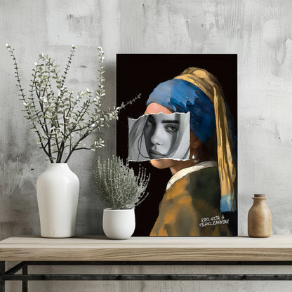 Girl With Pearl Earrings Torn Face Collage Aluminum Print