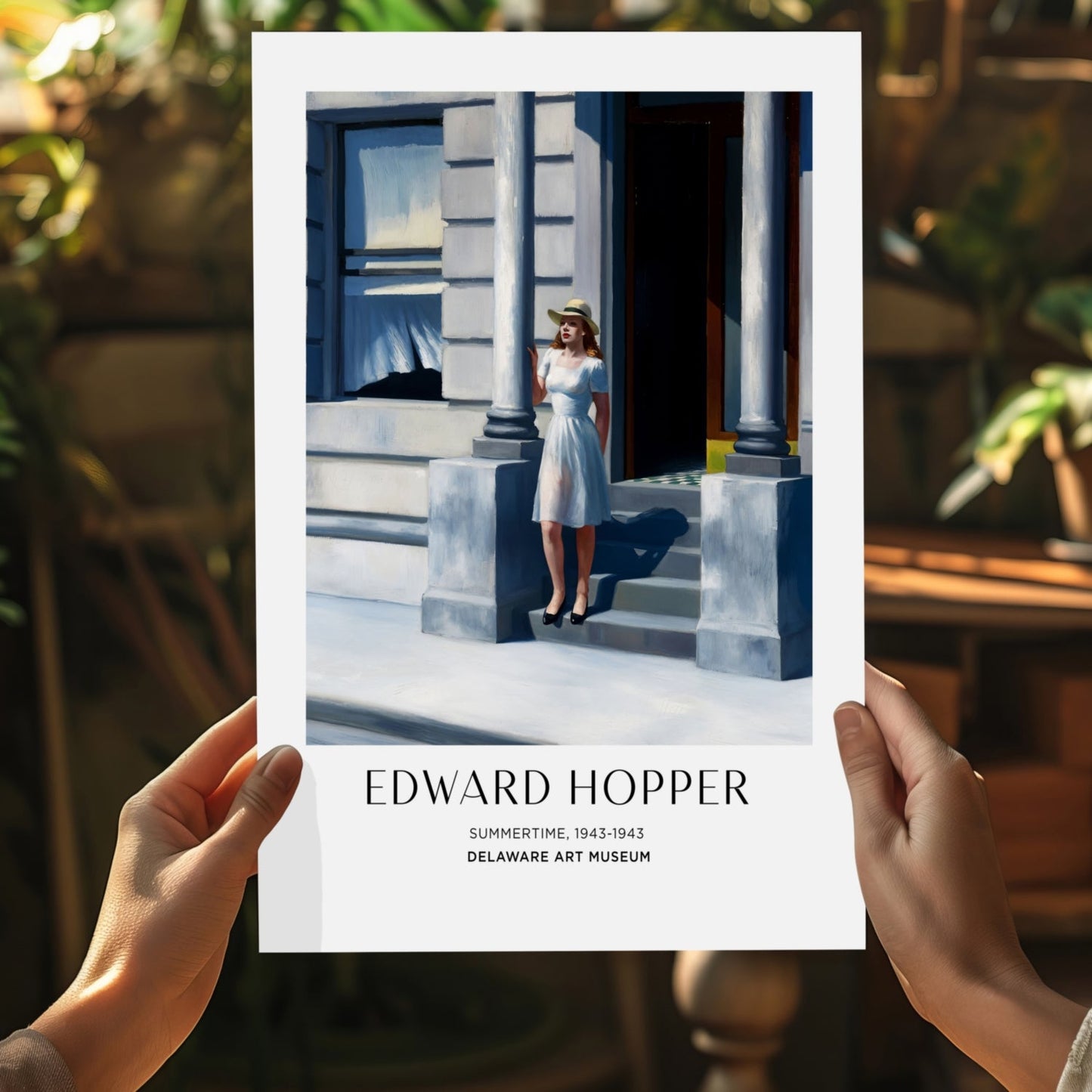 Woman in White Dress on Steps Aluminum Print