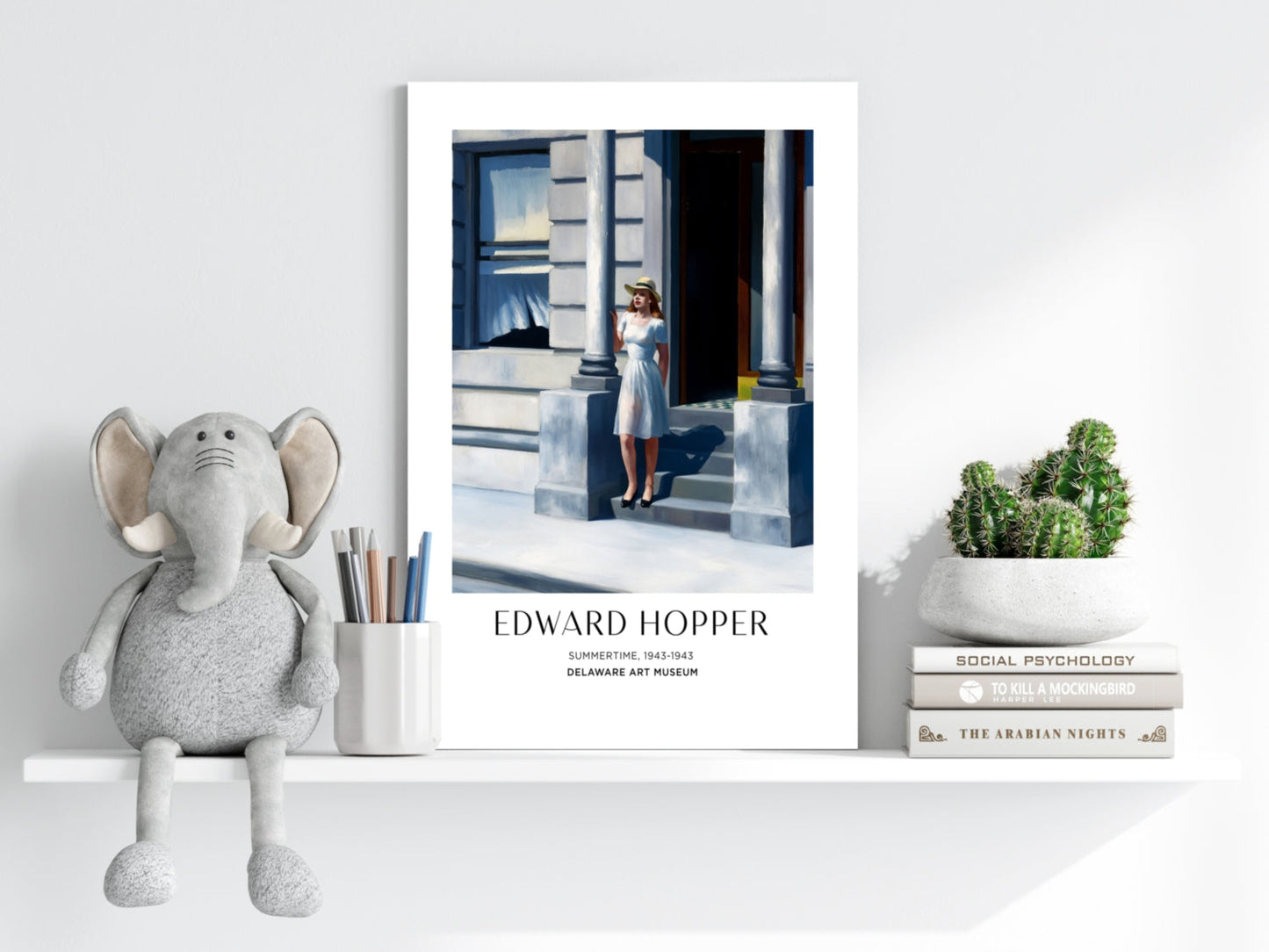 Woman in White Dress on Steps Aluminum Print