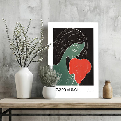 Munch Green Figure Holding Red Heart Aluminum Print