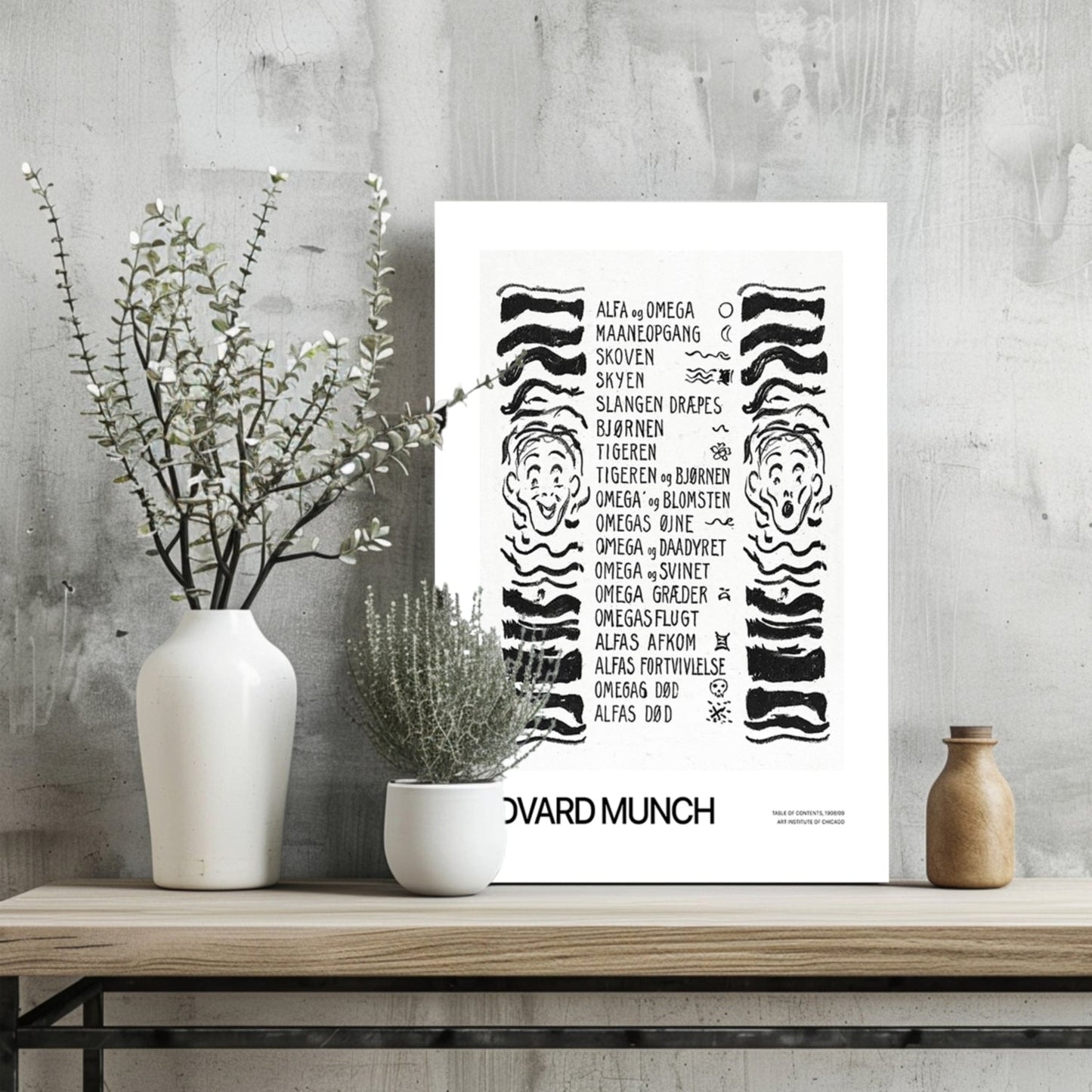 Munch Nordic Word List Sketch Faces Aluminum Print