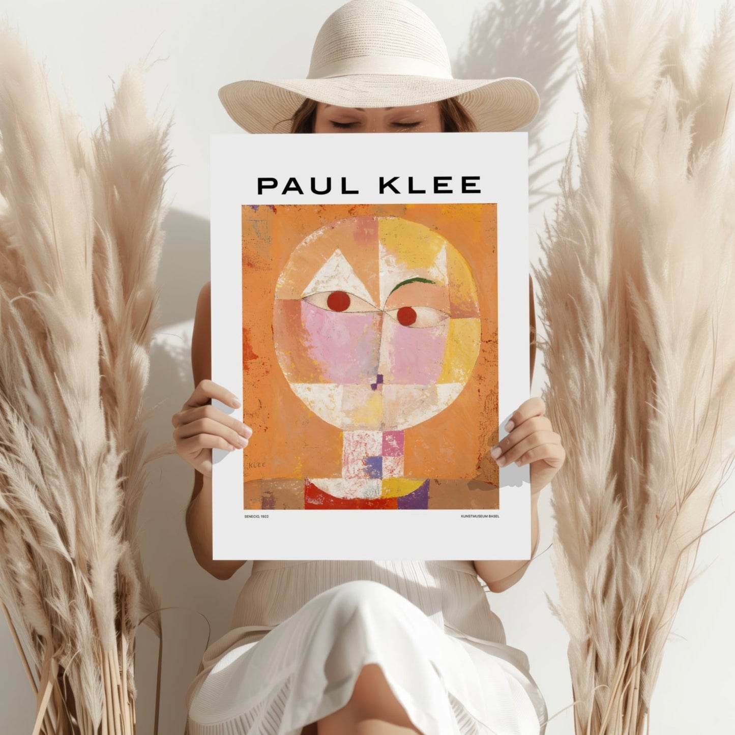 Klee Orange Geometric Face Grid Abstract Aluminum Print