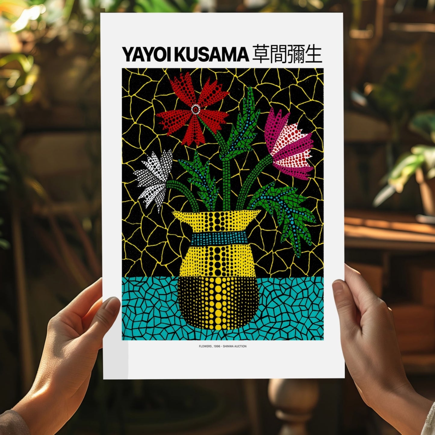 Dotted Flowers in Yellow Vase Aluminum Print