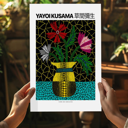 Dotted Flowers in Yellow Vase Aluminum Print