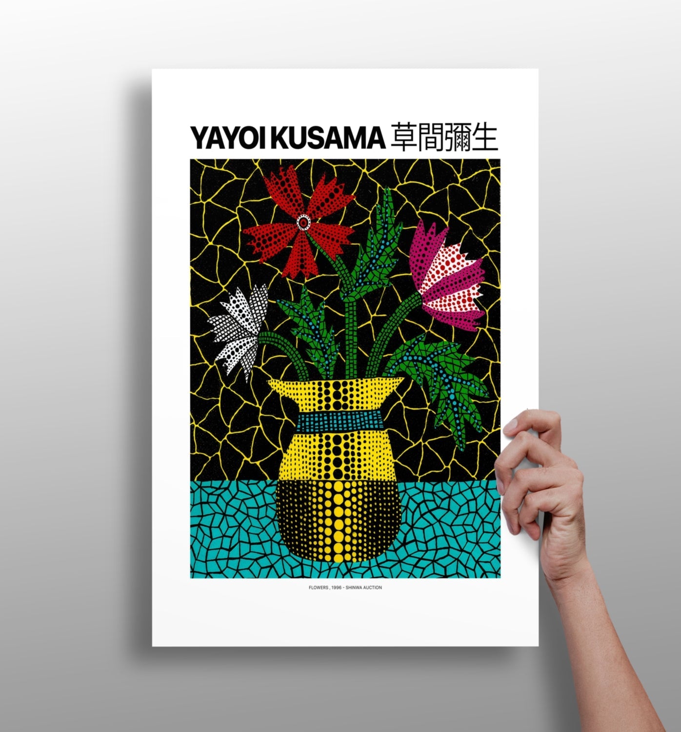 Dotted Flowers in Yellow Vase Aluminum Print