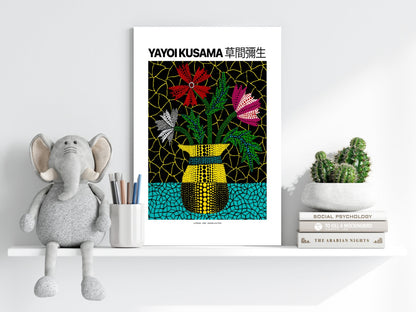 Dotted Flowers in Yellow Vase Aluminum Print