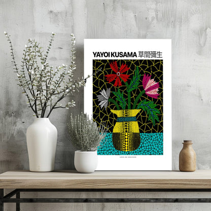 Dotted Flowers in Yellow Vase Aluminum Print