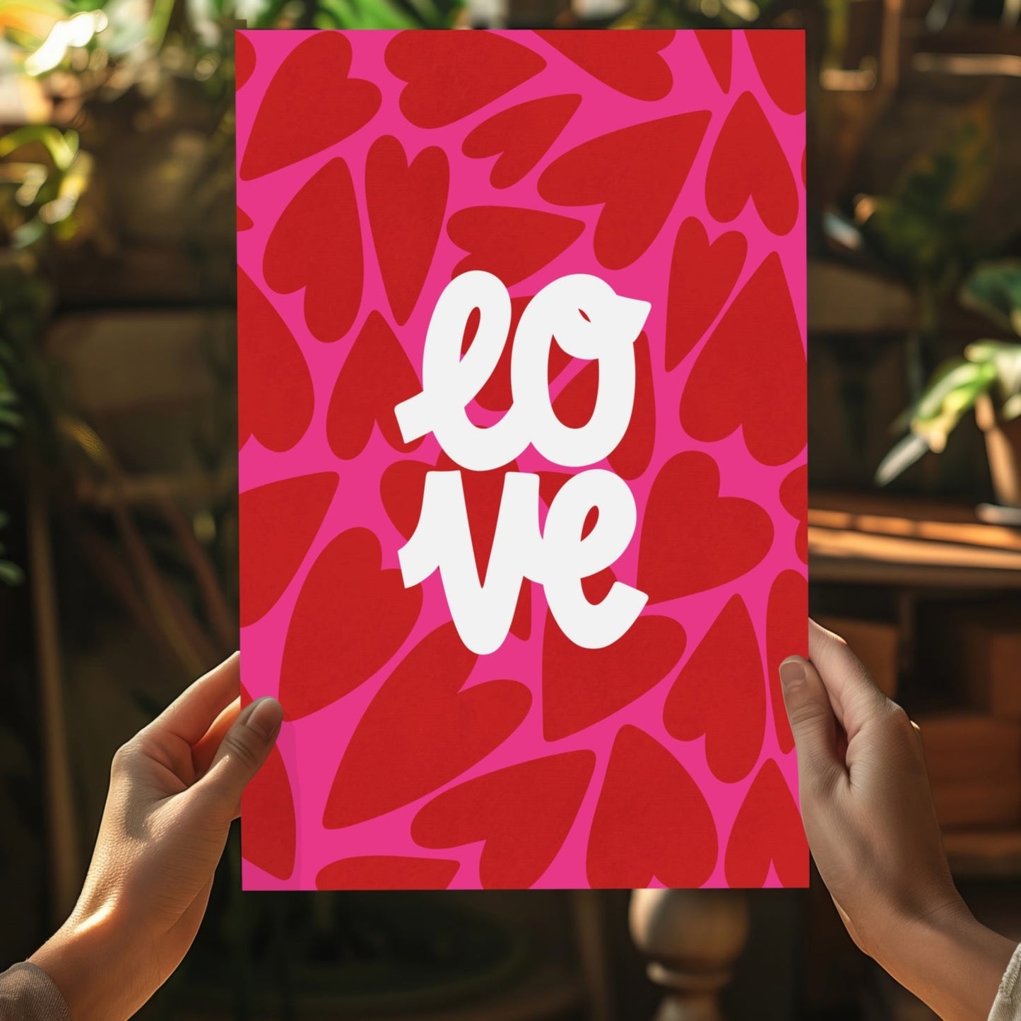 Red Hearts Pink Bold Love Typography Aluminum Print