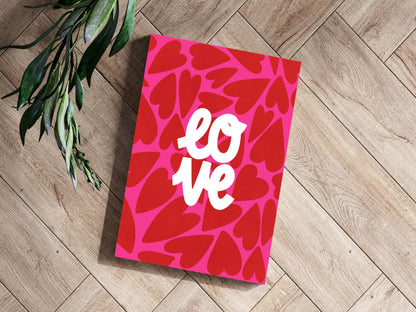 Red Hearts Pink Bold Love Typography Aluminum Print