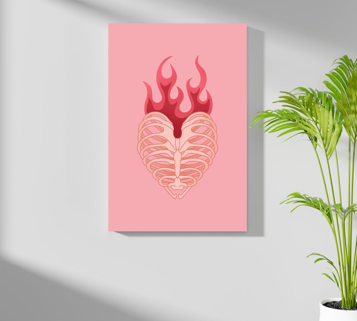 Flaming Rib Cage Heart on Pink Aluminum Print