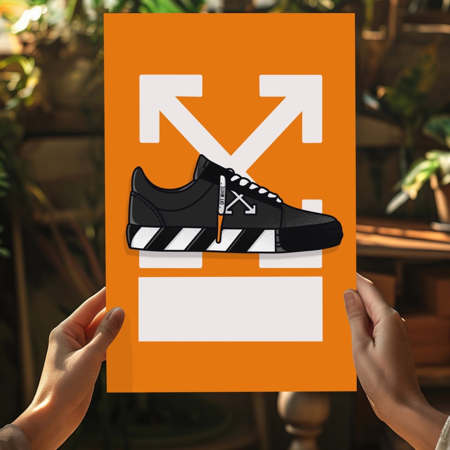 Orange Arrow Backdrop Striped Sneaker Aluminum Print