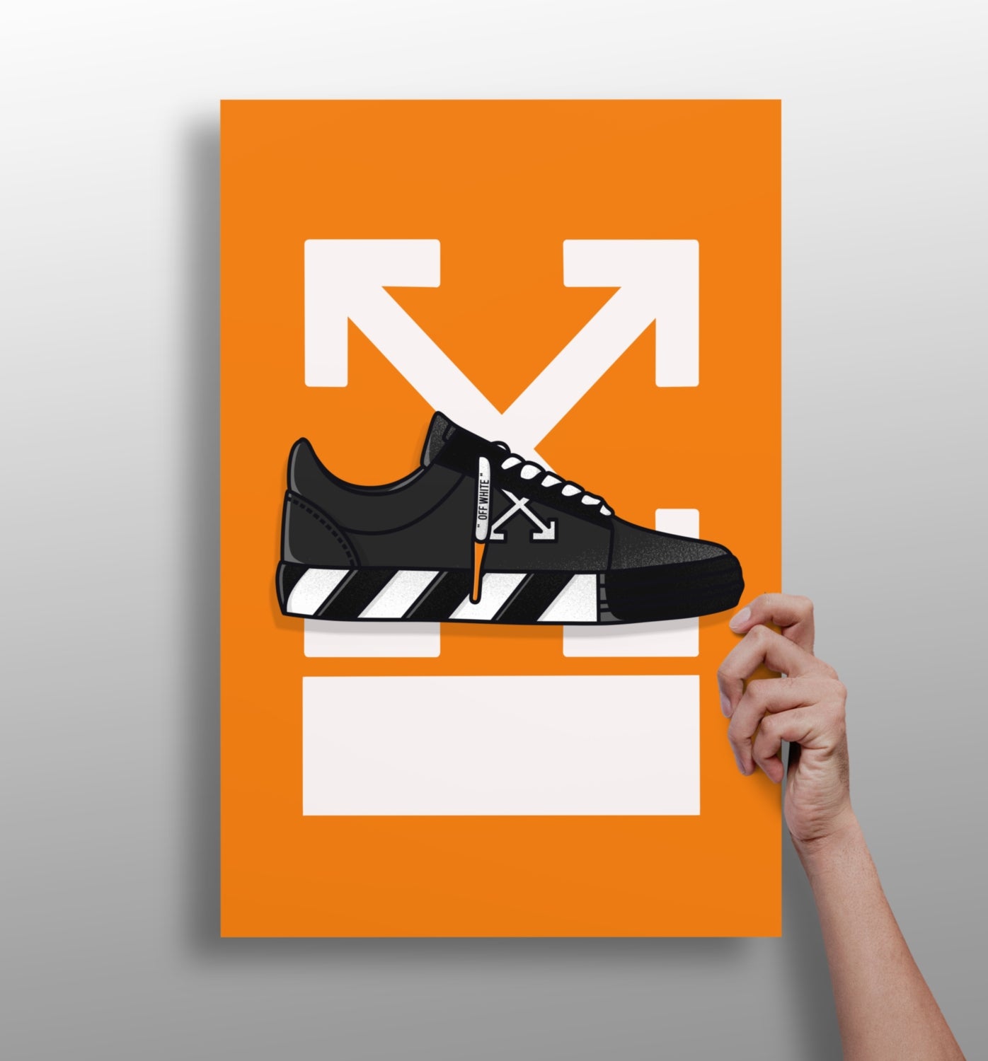 Orange Arrow Backdrop Striped Sneaker Aluminum Print