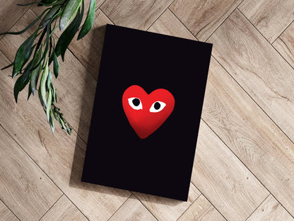 Red Heart With Eyes on Black Aluminum Print