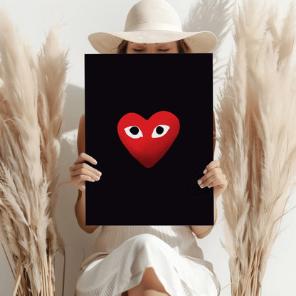 Red Heart With Eyes on Black Aluminum Print