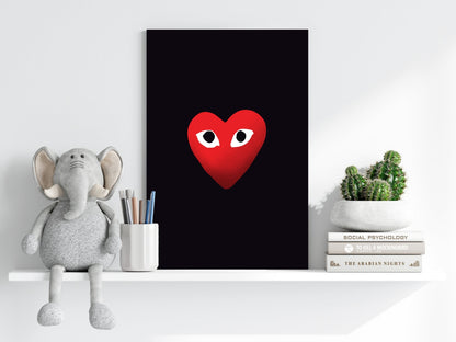 Red Heart With Eyes on Black Aluminum Print