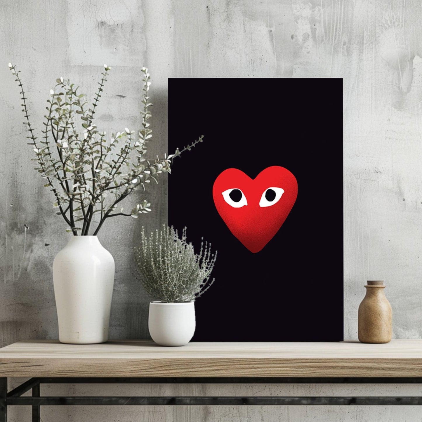Red Heart With Eyes on Black Aluminum Print